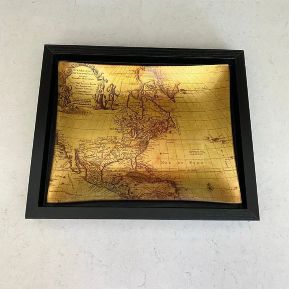 Old World Antique Map Reverse Glass Wooden Frame Art Wall Hanging‎